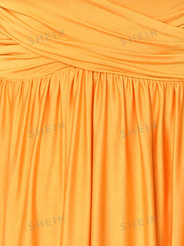 1pc Solid Ruched Bridesmaid Dress