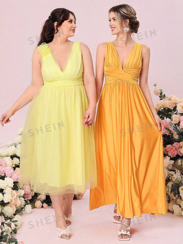 1pc Solid Ruched Bridesmaid Dress