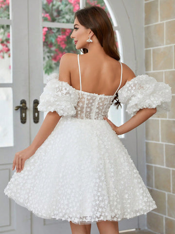3d Floral Fabric Ball Gown With Crossed Cami Design Wedding Dress