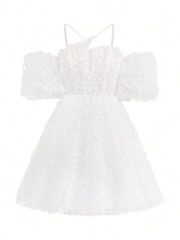 3d Floral Fabric Ball Gown With Crossed Cami Design Wedding Dress