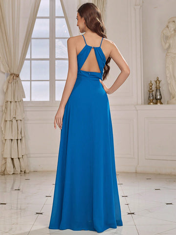 SHEIN Belle Adult Bridesmaid Dress With Front Middle Pleats And Oversized Skirt