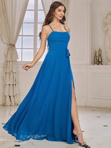 SHEIN Belle Adult Bridesmaid Dress With Front Middle Pleats And Oversized Skirt