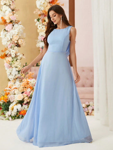 Adult Bridesmaid Dress With Lace Splice And Cowl Neckline, Full Swing Skirt