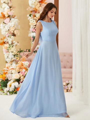Adult Bridesmaid Dress With Lace Splice And Cowl Neckline, Full Swing Skirt