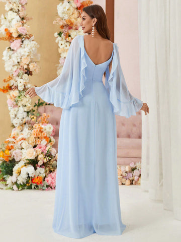 Adult Bridesmaid Dress With Layered Ruffled Hem, Pleated Bust And Umbrella Skirt Design