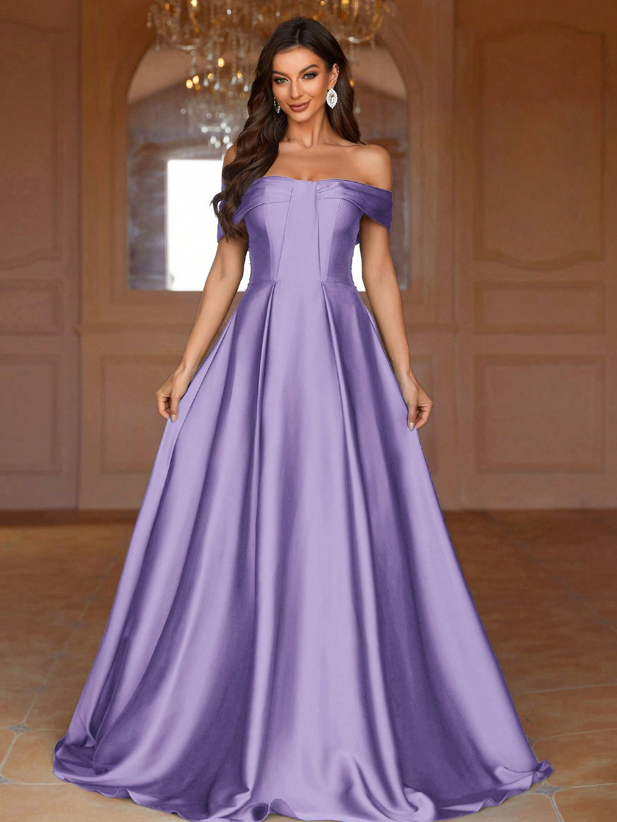 Adult Off Shoulder Pleated Bridesmaid Dress With Chest Design