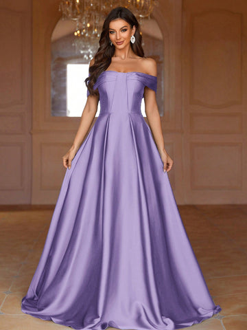 Adult Off Shoulder Pleated Bridesmaid Dress With Chest Design