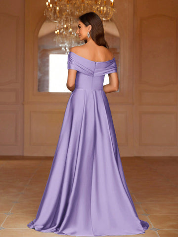 Adult Off Shoulder Pleated Bridesmaid Dress With Chest Design