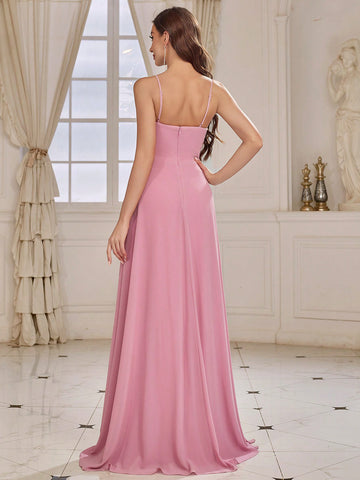 Adult Women's Ruffled High-low Hem Spaghetti Strap Bridesmaid Dress