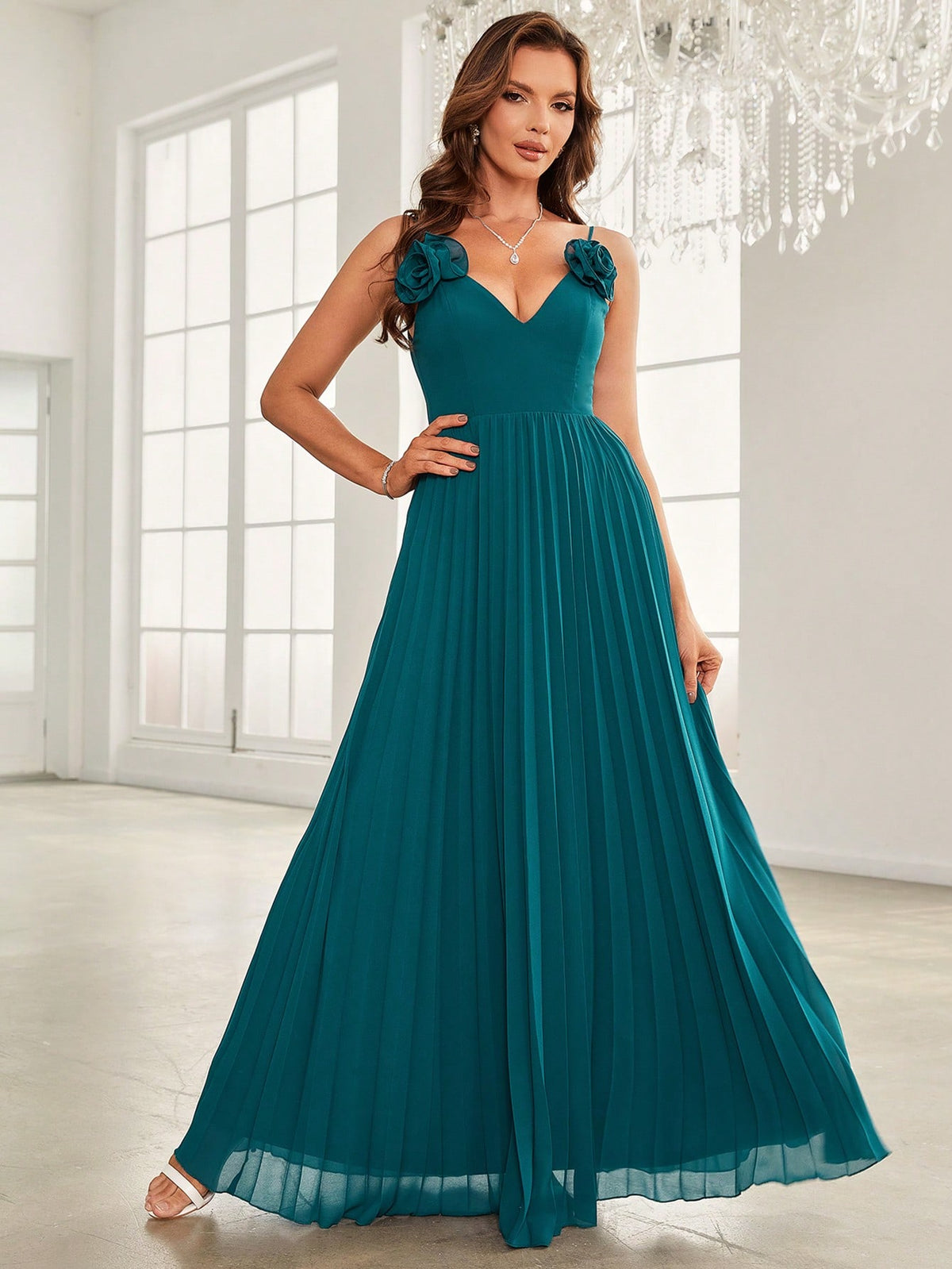 Appliques Pleated Hem Bridesmaid Dress