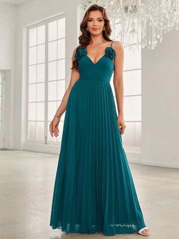 Appliques Pleated Hem Bridesmaid Dress