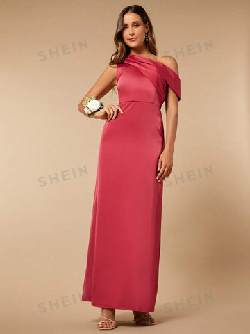 Asymmetrical Neck Solid Maxi Bridesmaid Dress