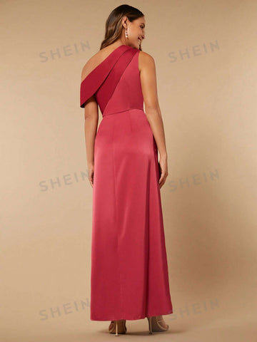 Asymmetrical Neck Solid Maxi Bridesmaid Dress