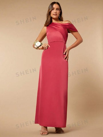 Asymmetrical Neck Solid Maxi Bridesmaid Dress