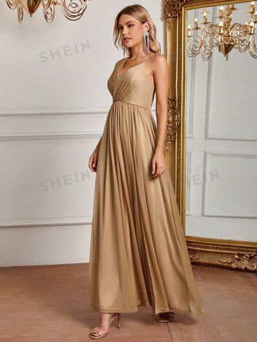 Asymmetrical Neck Split Thigh Bridesmaid Dress