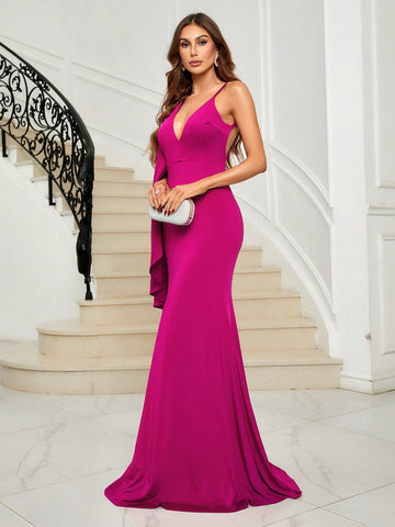 Asymmetrical Shoulder Cloak Sleeve Mermaid Hem Formal Bridesmaid Dress