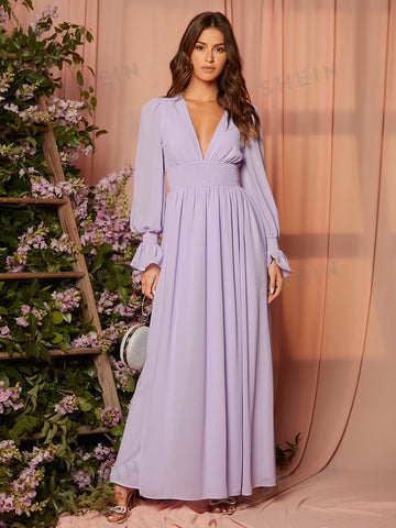 Bell Sleeve Split Thigh Bridesmaid Dress