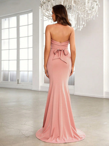 Bow Detail Backless Mermaid Hem Tube Bridesmaid Dress