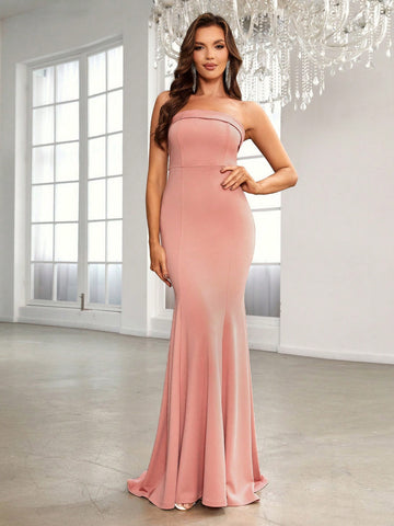 Bow Detail Backless Mermaid Hem Tube Bridesmaid Dress