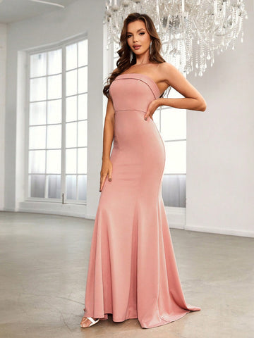Bow Detail Backless Mermaid Hem Tube Bridesmaid Dress