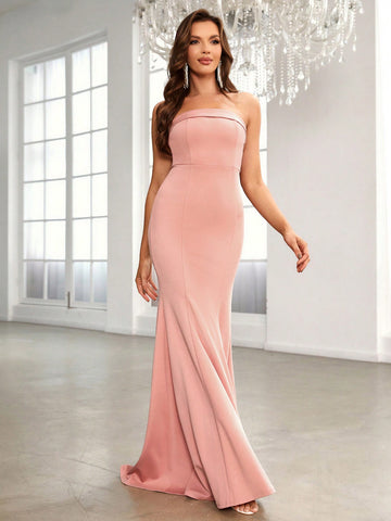 Bow Detail Backless Mermaid Hem Tube Bridesmaid Dress