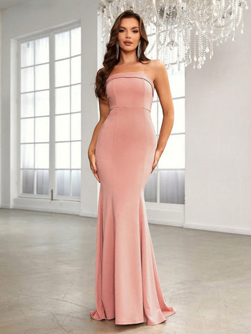 Bow Detail Backless Mermaid Hem Tube Bridesmaid Dress