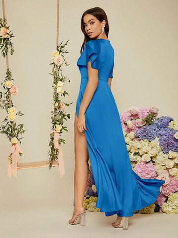 Bridesmaid Dress With Butterfly Sleeves And High Slit