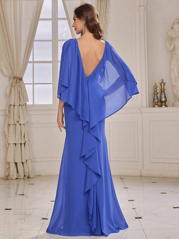 Bridesmaid Dress With Deep V-neck, Ruffle Trim And Irregular Hem