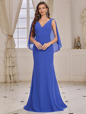 Bridesmaid Dress With Deep V-neck, Ruffle Trim And Irregular Hem