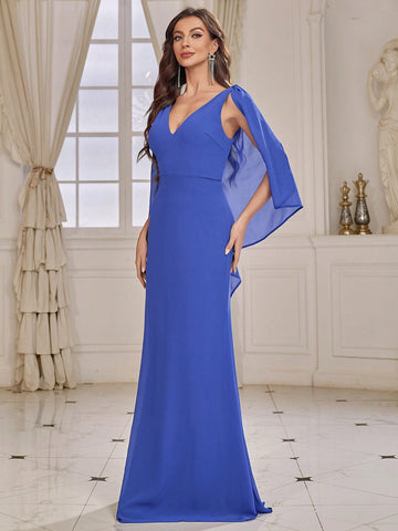 Bridesmaid Dress With Deep V-neck, Ruffle Trim And Irregular Hem
