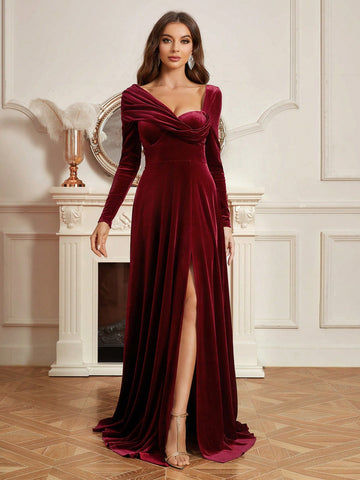 Bridesmaid Dress With Irregular Hemline, Pleated And A-line Design
