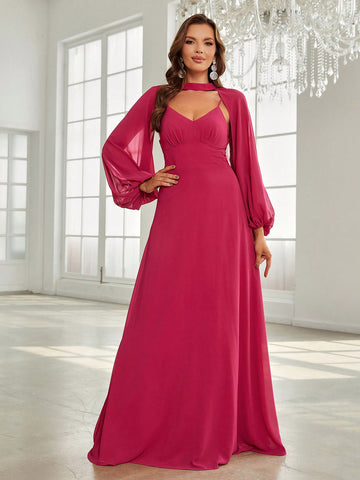 Bridesmaid Dress With Open Back And Lantern Sleeve