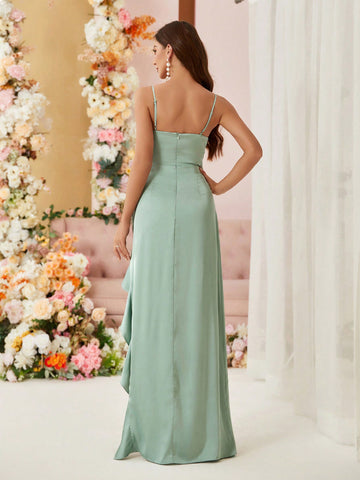 Bridesmaid Dress With Ruffled Hem And High Side Slit