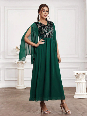 Bridesmaid Dress With Sequin Patchwork And Split Sleeves