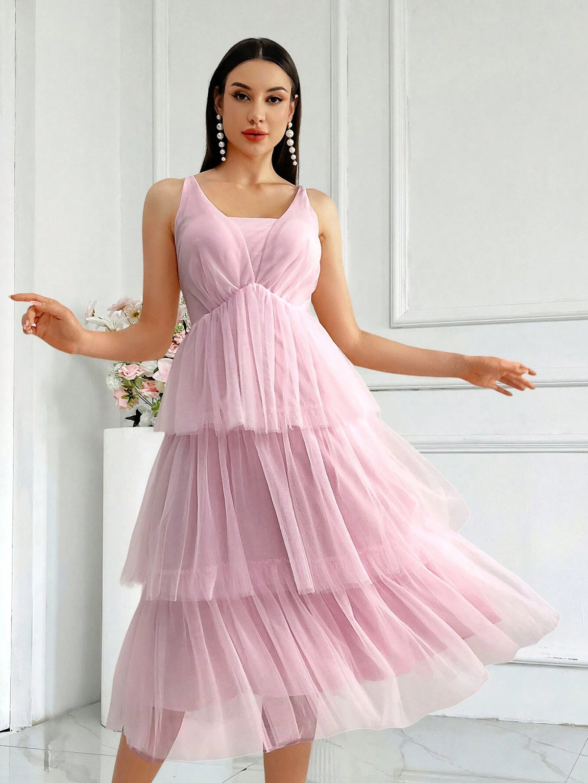 Bridesmaid Pink Multi-Layered Elegant And Sweet Wedding Dress