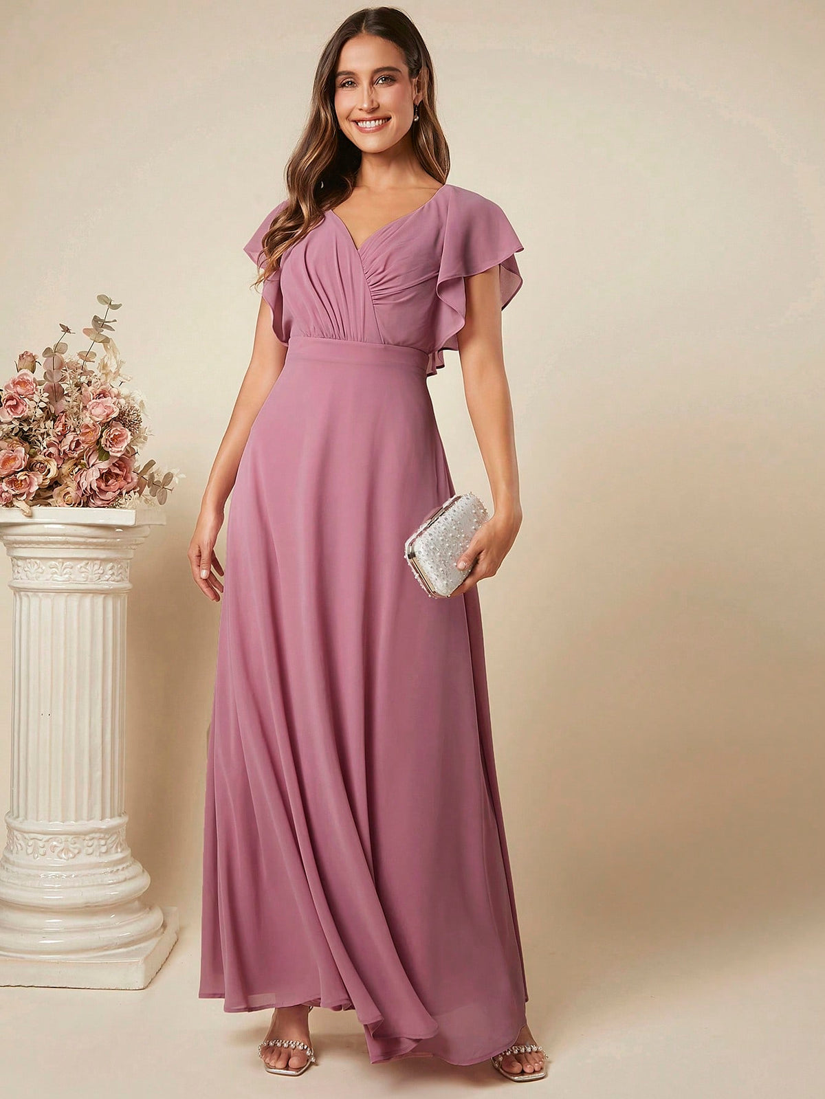 Belle Butterfly Sleeve Maxi Chiffon Bridesmaid Dress