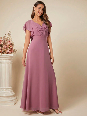 Belle Butterfly Sleeve Maxi Chiffon Bridesmaid Dress