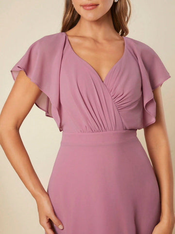Belle Butterfly Sleeve Maxi Chiffon Bridesmaid Dress
