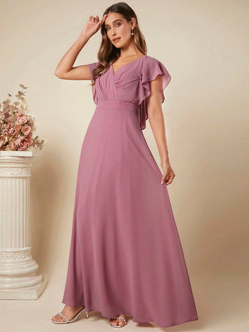 Belle Butterfly Sleeve Maxi Chiffon Bridesmaid Dress