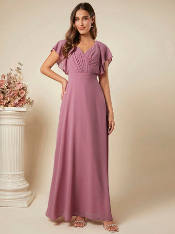 Belle Butterfly Sleeve Maxi Chiffon Bridesmaid Dress