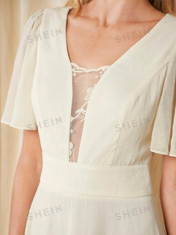Butterfly Sleeve Mesh Overlay Bridesmaid Dre