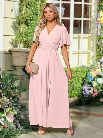Butterfly Sleeve Split Thigh Bridesmaid Dress