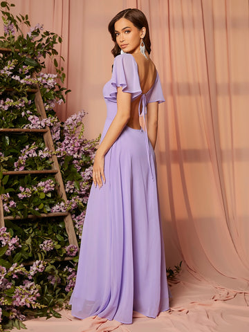 Butterfly Sleeve Split Thigh Bridesmaid Dress