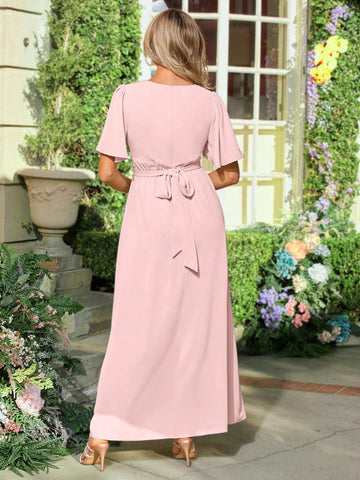 Butterfly Sleeve Split Thigh Bridesmaid Dress