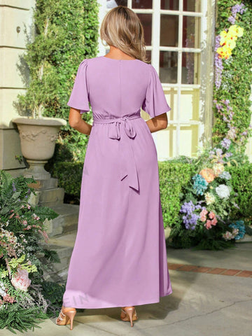 Butterfly Sleeve Split Thigh Bridesmaid Dress
