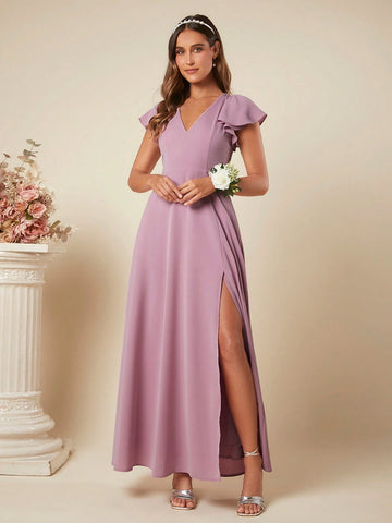 Belle Butterfly Sleeve Split Thigh Bridesmaid Dress