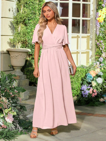 Butterfly Sleeve Split Thigh Bridesmaid Dress