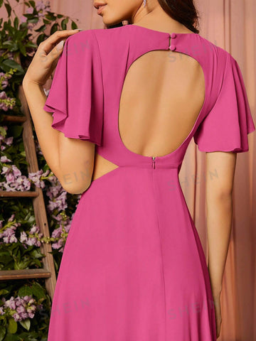 Butterfly Sleeve Split Thigh Bridesmaid Dress