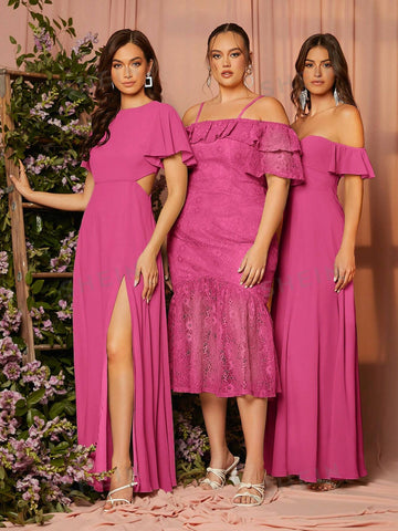 Butterfly Sleeve Split Thigh Bridesmaid Dress