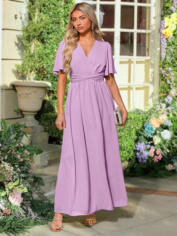 Butterfly Sleeve Split Thigh Bridesmaid Dress